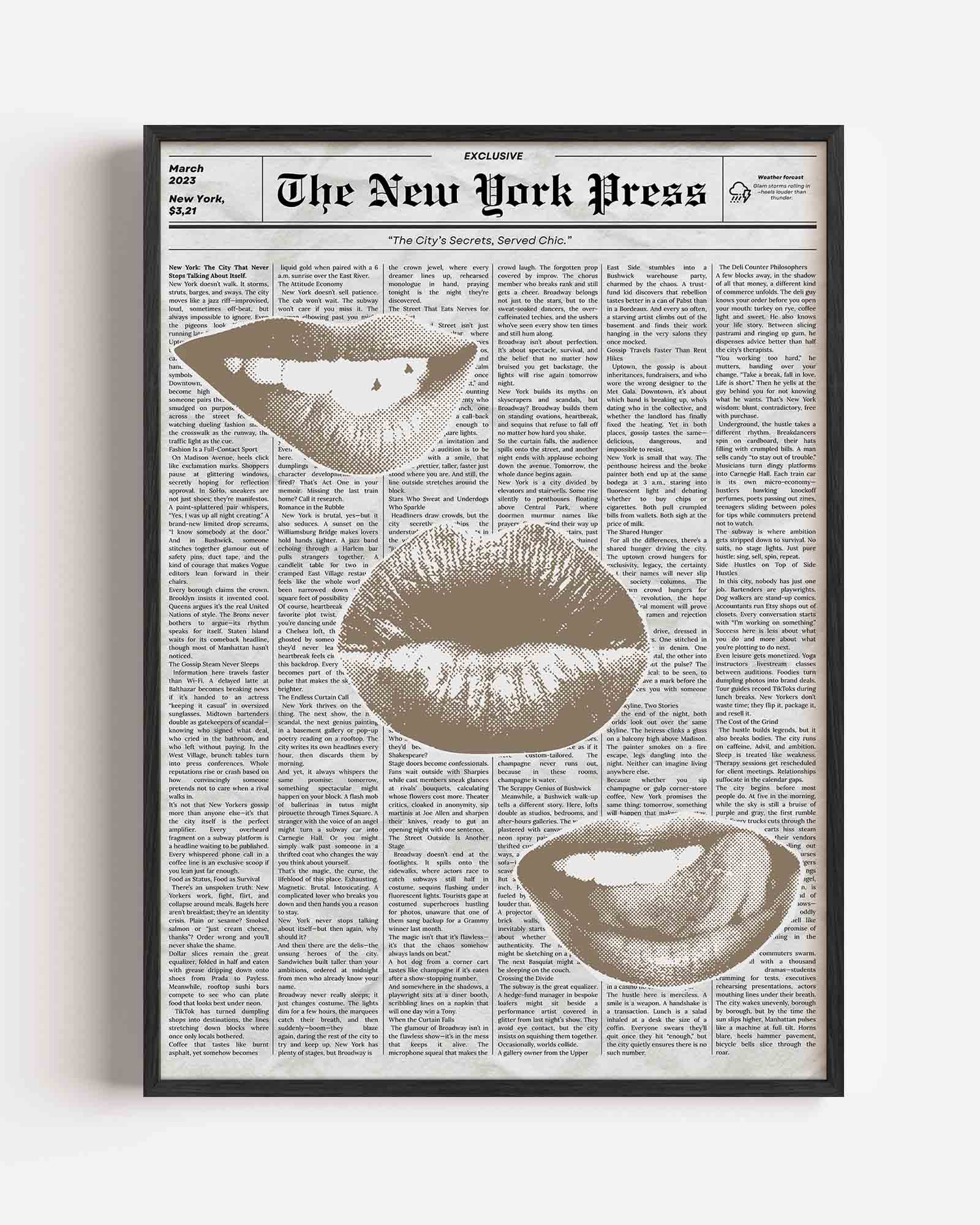 Drie lippen op krantenachtergrond Poster