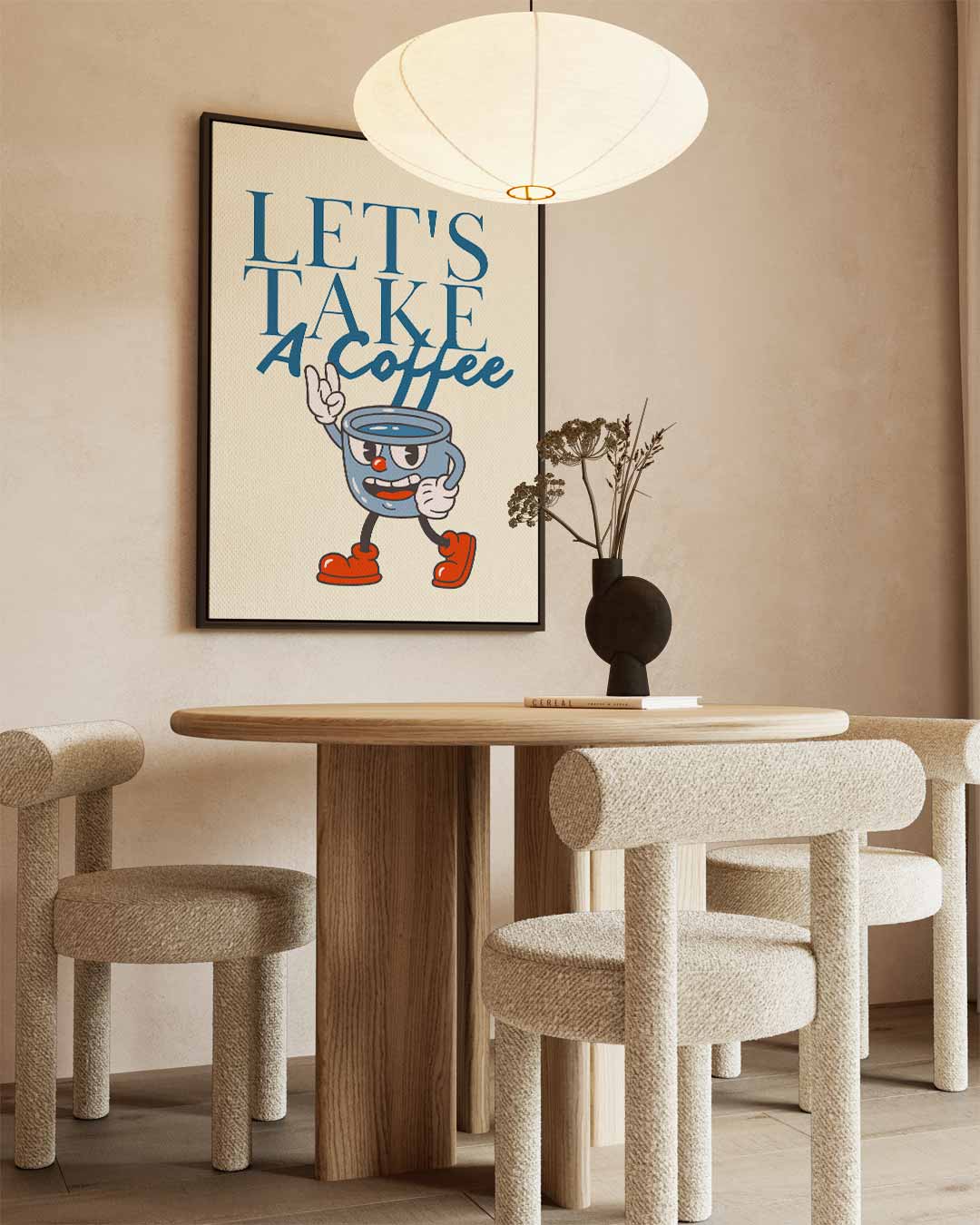Vrolijke Koffie Mok Illustratie Kunstwerk-canvas-dibond-plexiglas-wanddecoratie-WallArtistic