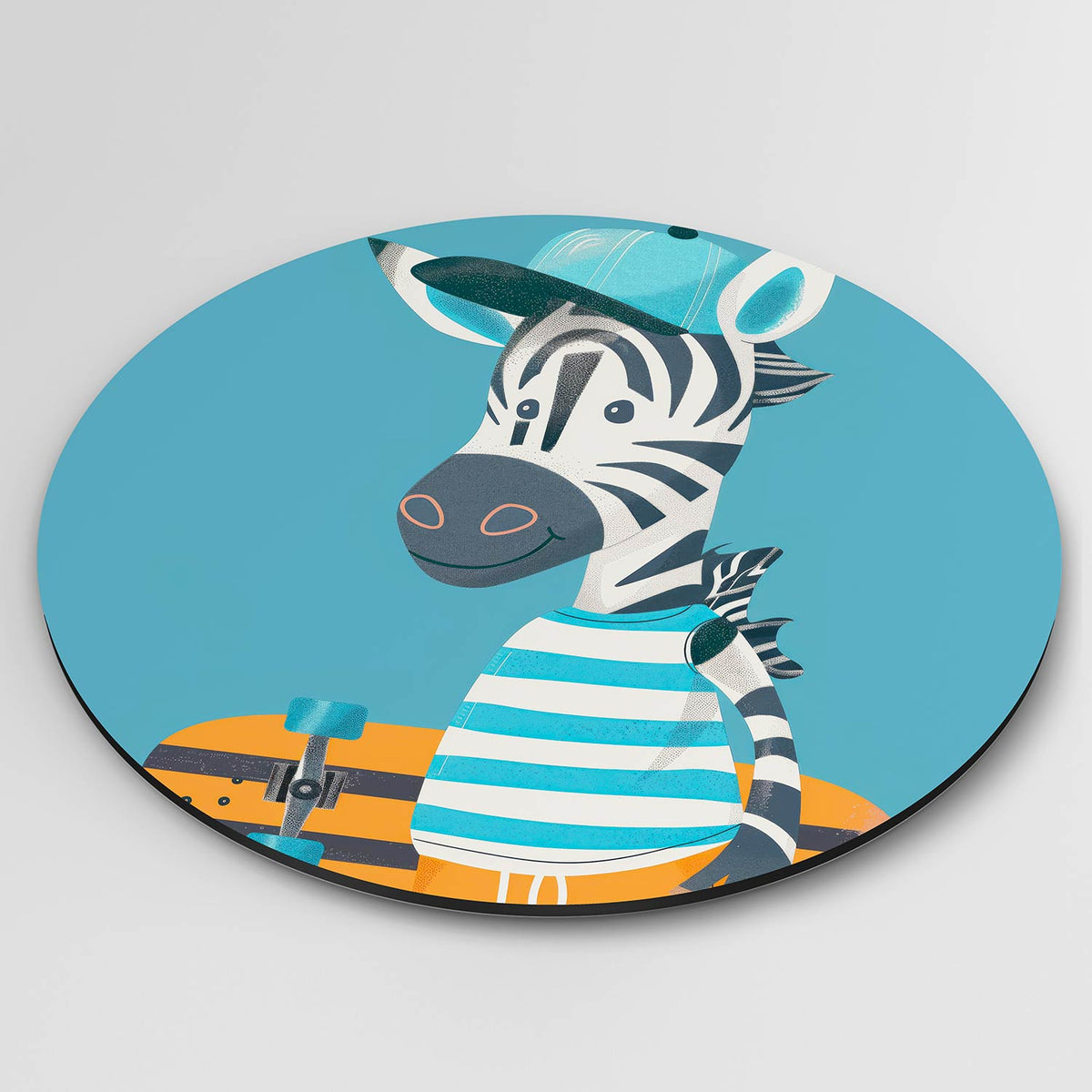 Zebra met skateboard Muurcirkel