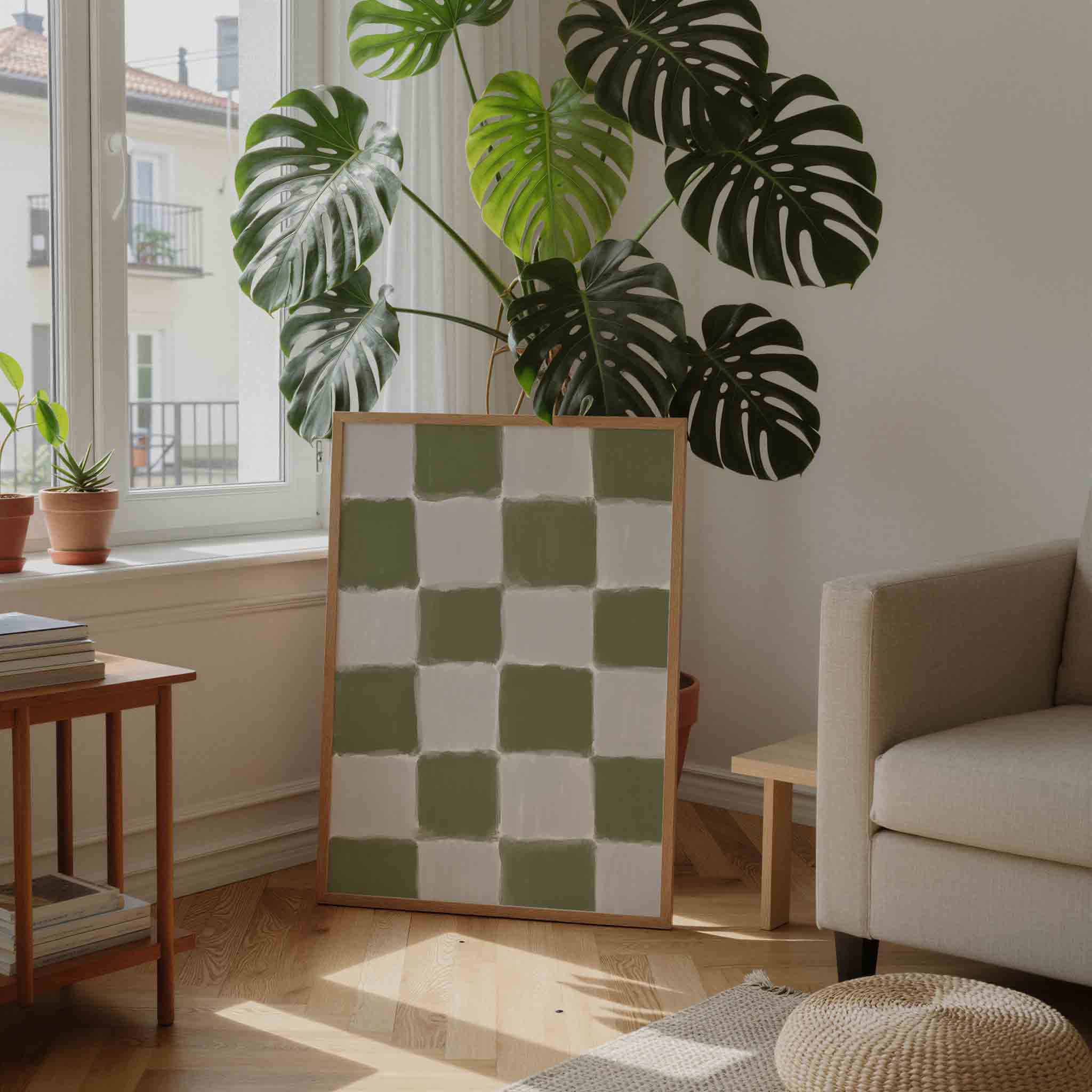 Groen en wit geruite Poster