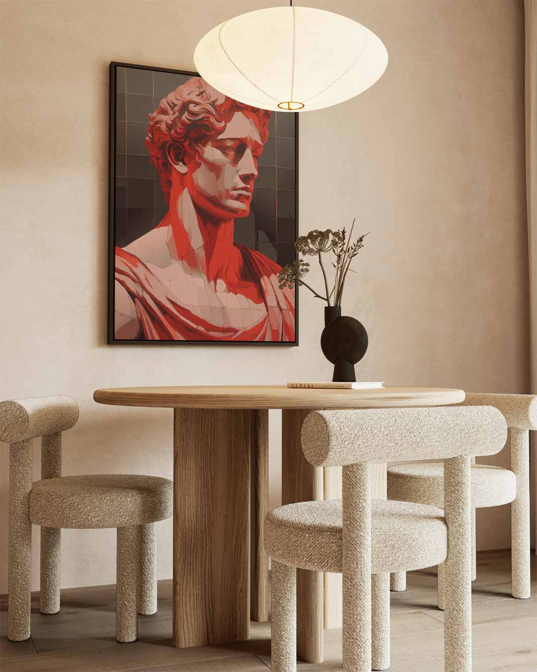 Klassieke Buste in Rood Licht Kunstwerk-canvas-dibond-plexiglas-wanddecoratie-WallArtistic