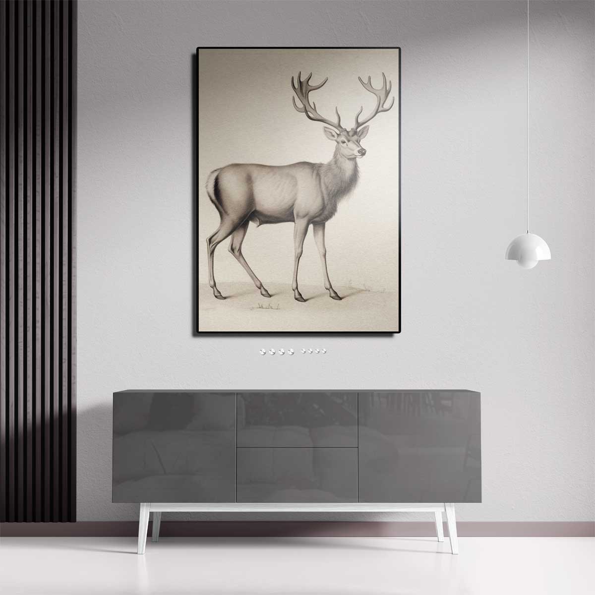 Majestueuze Hertentekening Kunstwerk-canvas-dibond-plexiglas-wanddecoratie-WallArtistic