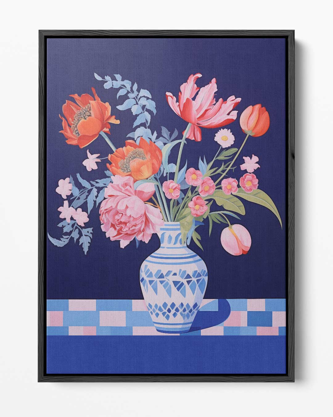 Bloemenpracht in Blauwe Vaas Kunstwerk-canvas-dibond-plexiglas-wanddecoratie-WallArtistic