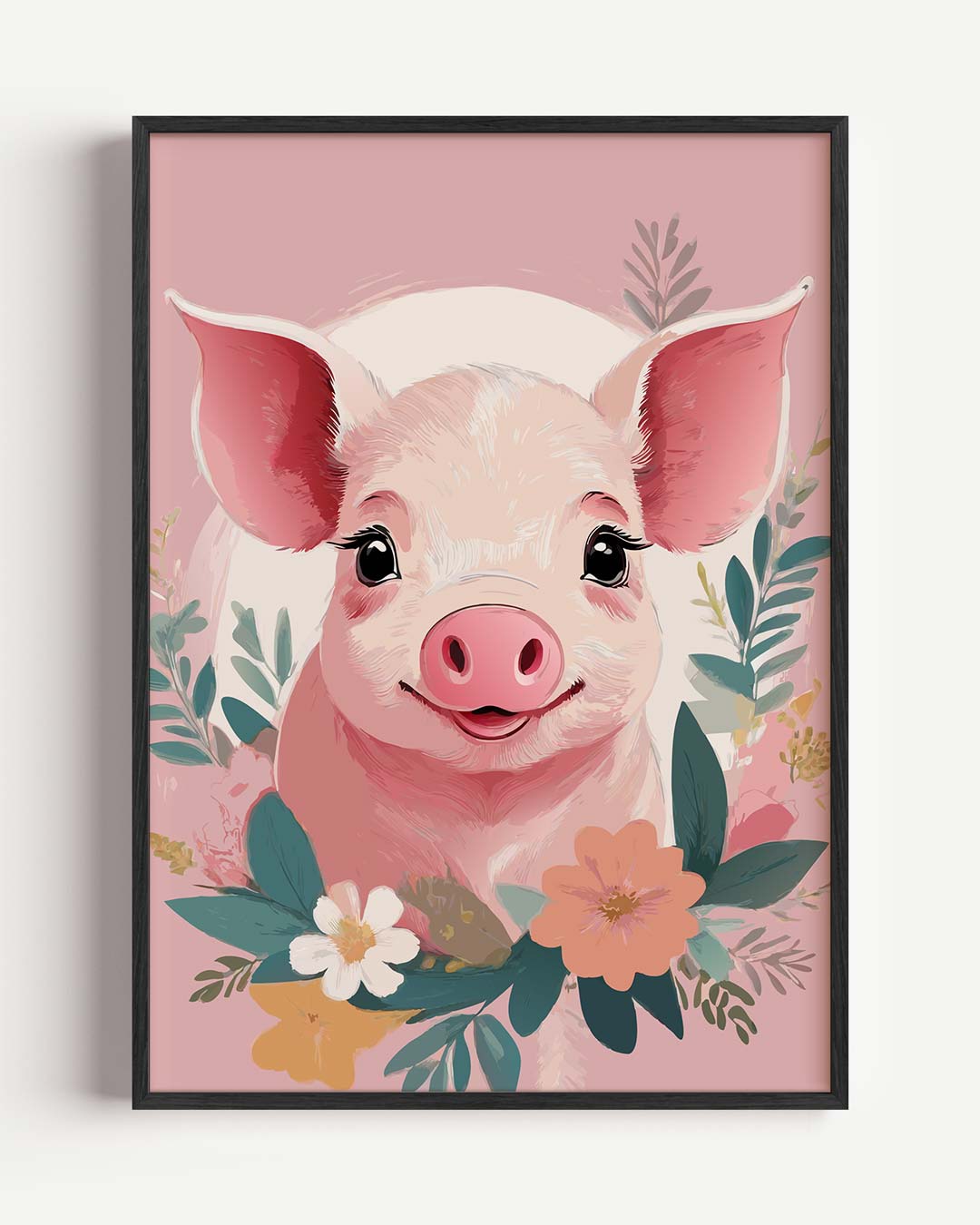Schattige Varkensposter met Bloemen Poster
