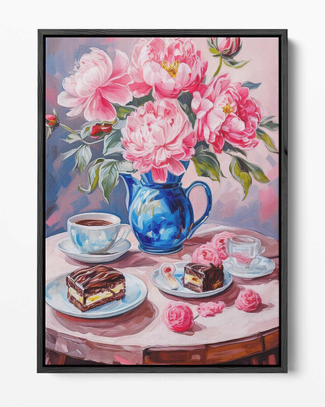Bloemrijke koffie moment Kunstwerk-canvas-dibond-plexiglas-wanddecoratie-WallArtistic