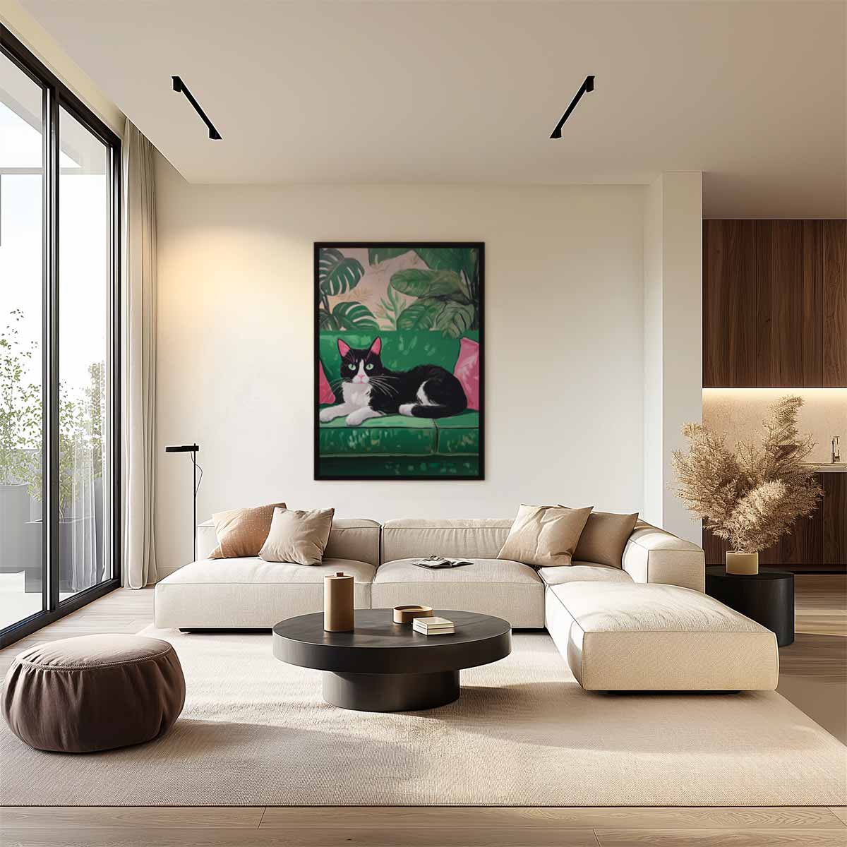 Tropische Kat op de Bank Kunstwerk-canvas-dibond-plexiglas-wanddecoratie-WallArtistic