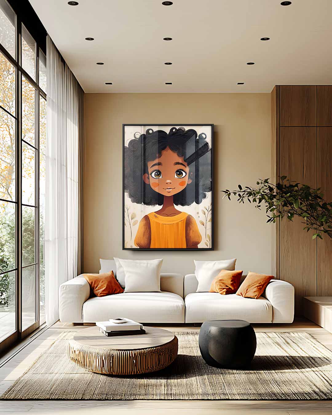Schattig Meisje met Krullend Haar Kunstwerk-canvas-dibond-plexiglas-wanddecoratie-WallArtistic
