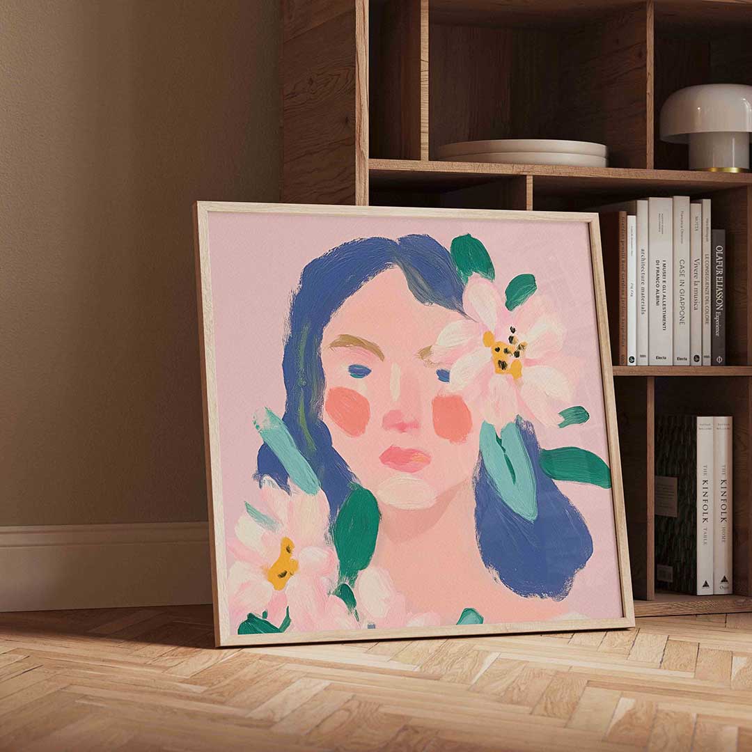 Bloemen en gezicht Poster