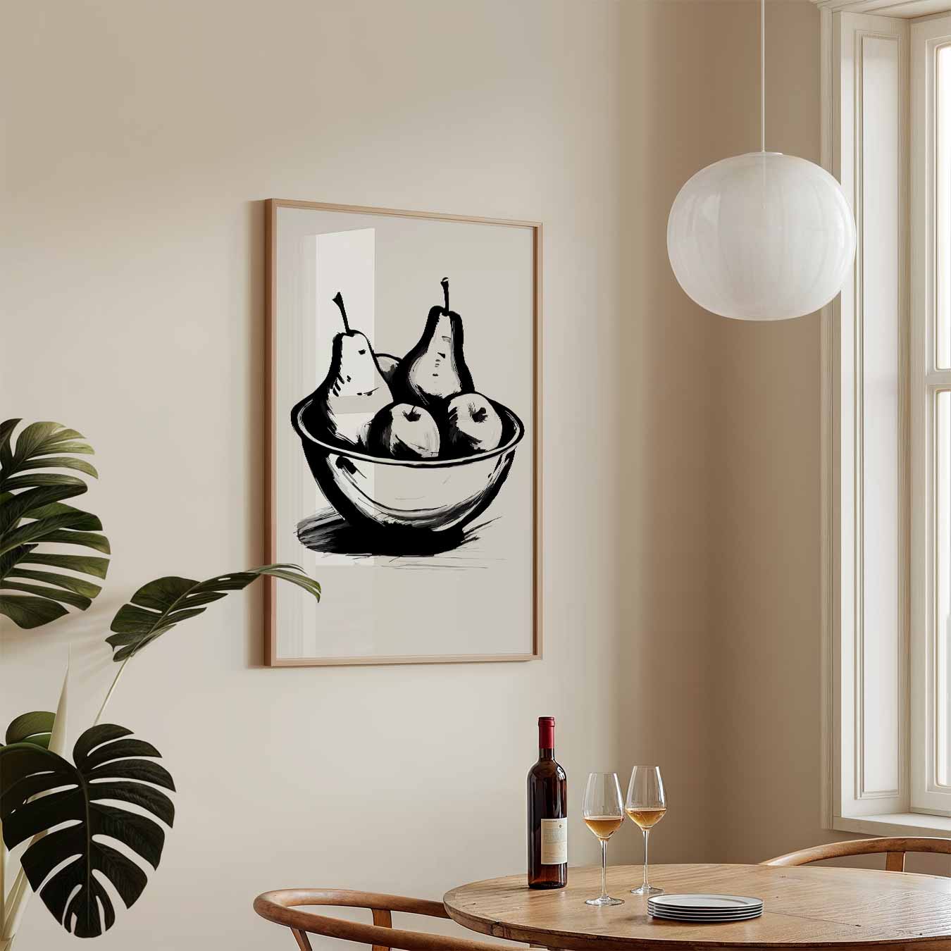 Elegante Zwart-Wit Fruitschaal Poster