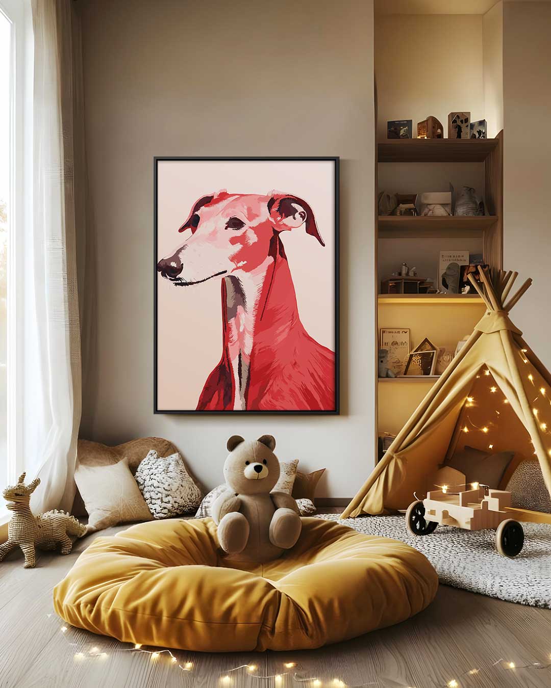 Stijlvolle Windhond Portret Kunstwerk-canvas-dibond-plexiglas-wanddecoratie-WallArtistic