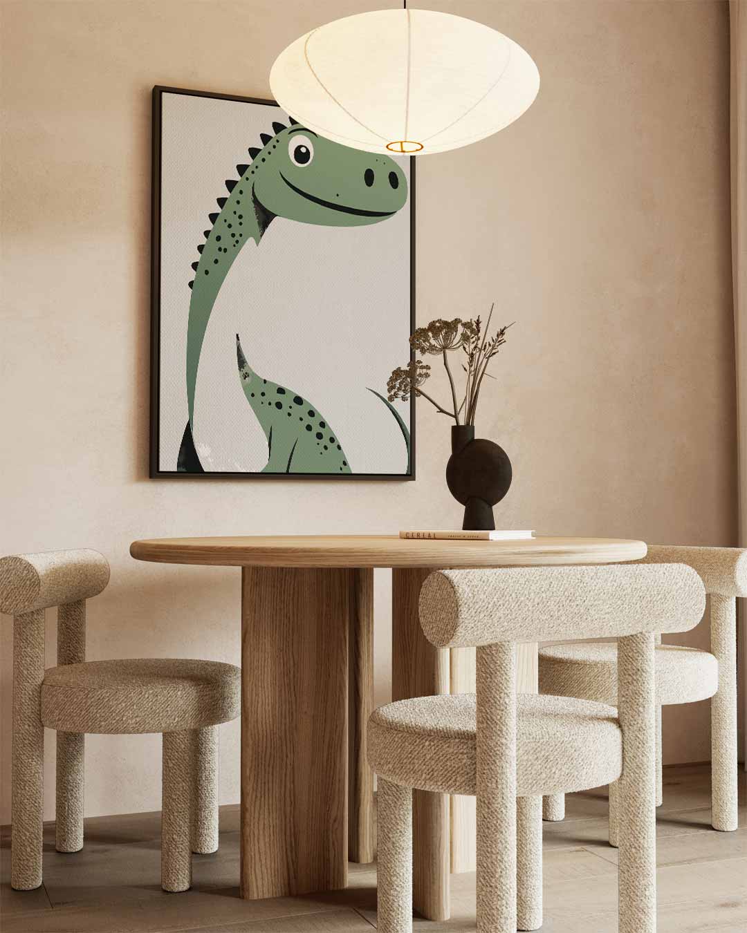 Vriendelijke Dino Illustratie Kunstwerk-canvas-dibond-plexiglas-wanddecoratie-WallArtistic