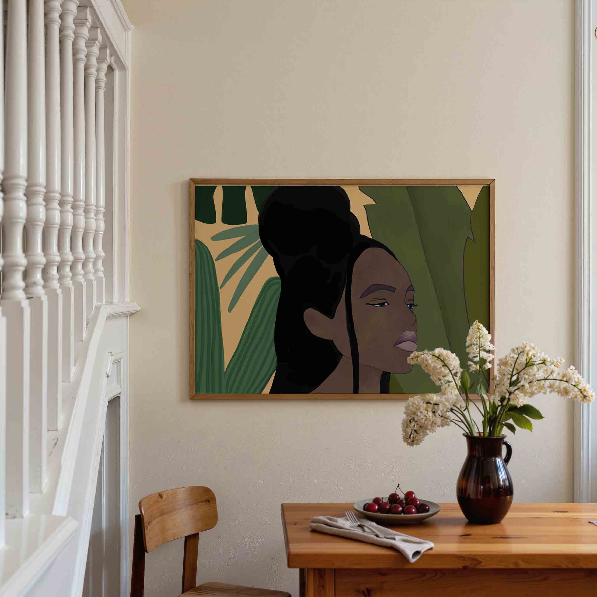 Vrouw met groene bladeren Poster