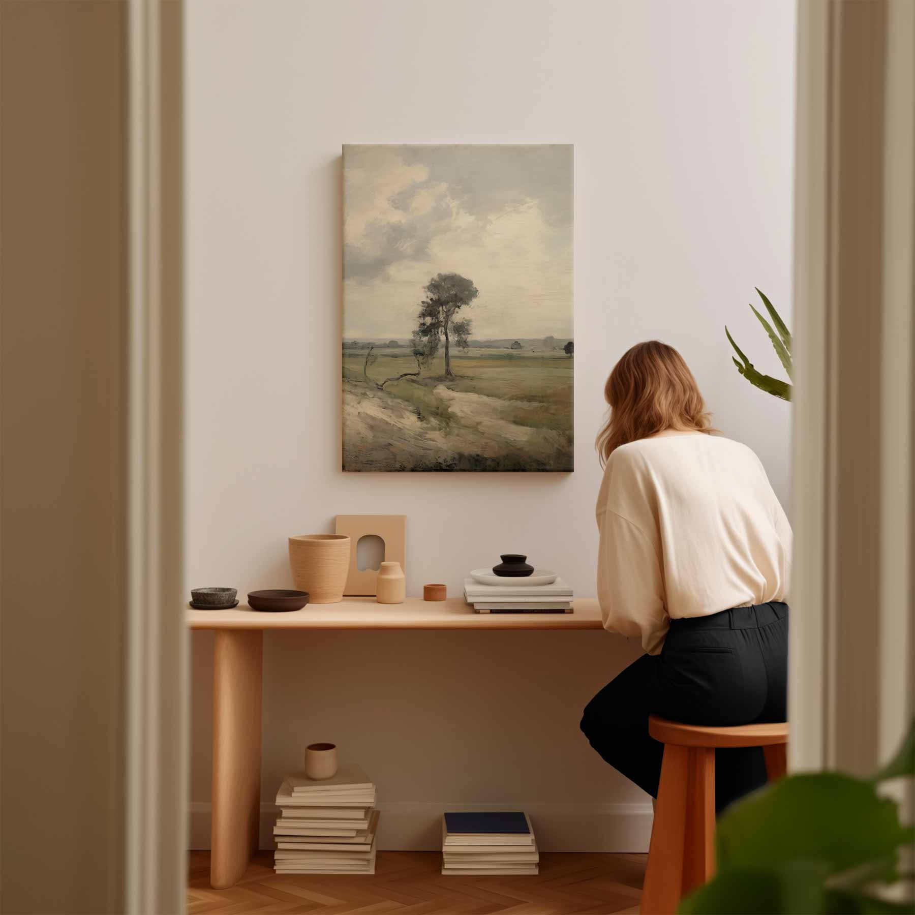 Rustiek Landschap met Eenzame Boom Kunstwerk-canvas-dibond-plexiglas-wanddecoratie-WallArtistic