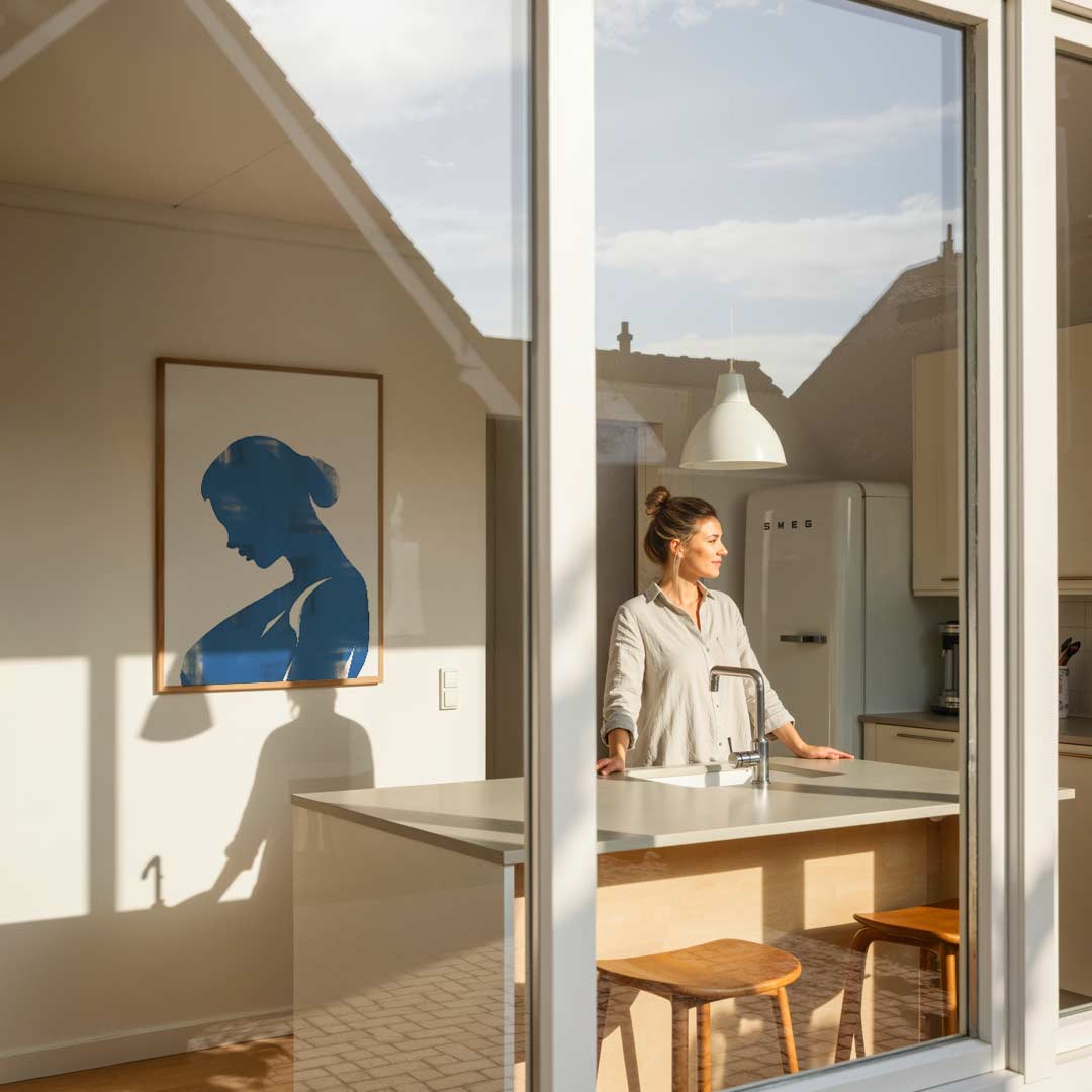 Elegante Vrouw in Blauw Poster-WallArtistic