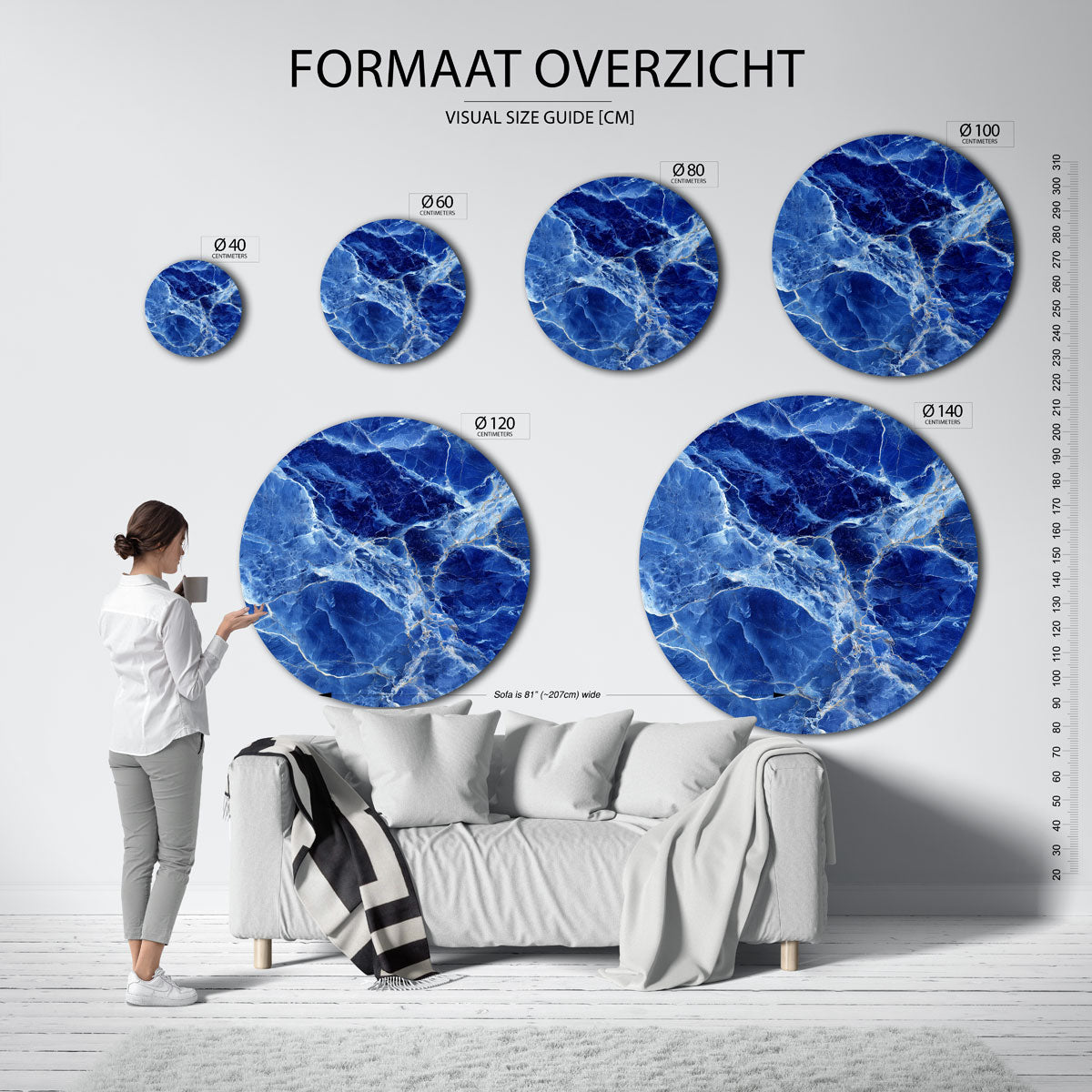 Blauwe marmerstructuur Muurcirkel