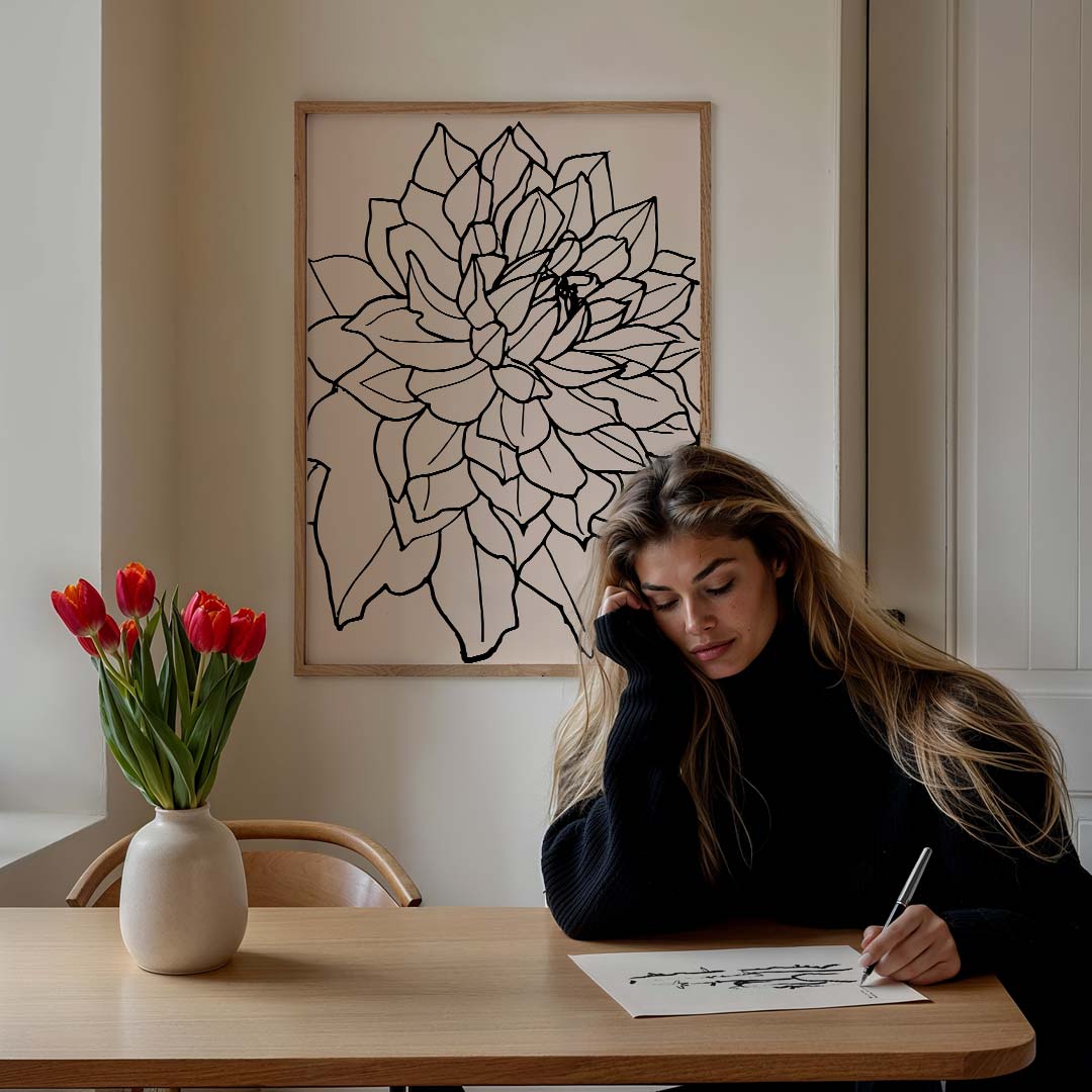 Elegante Bloemenlijn Kunstposter-WallArtistic