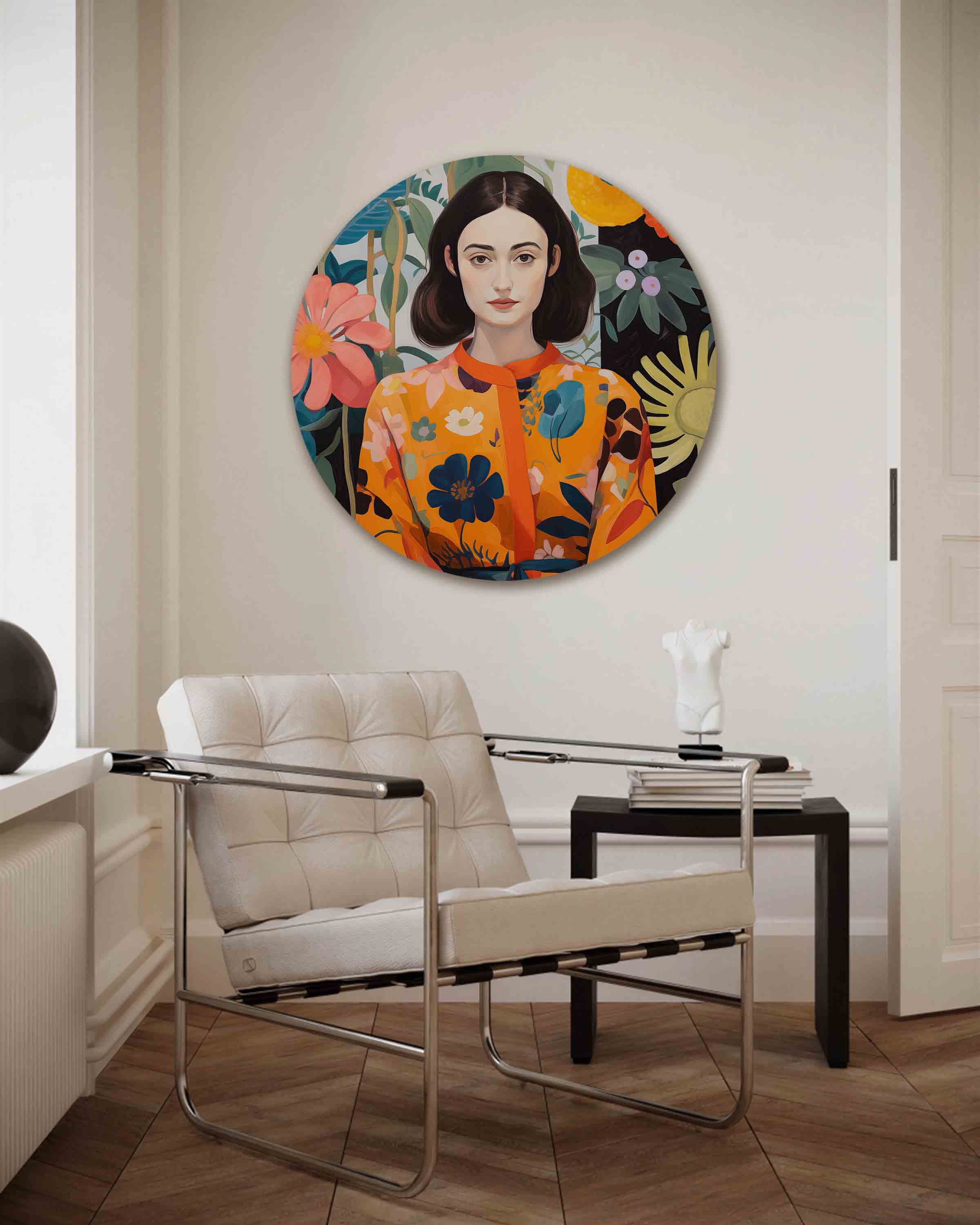 Vrouw met bloemen Muurcirkel