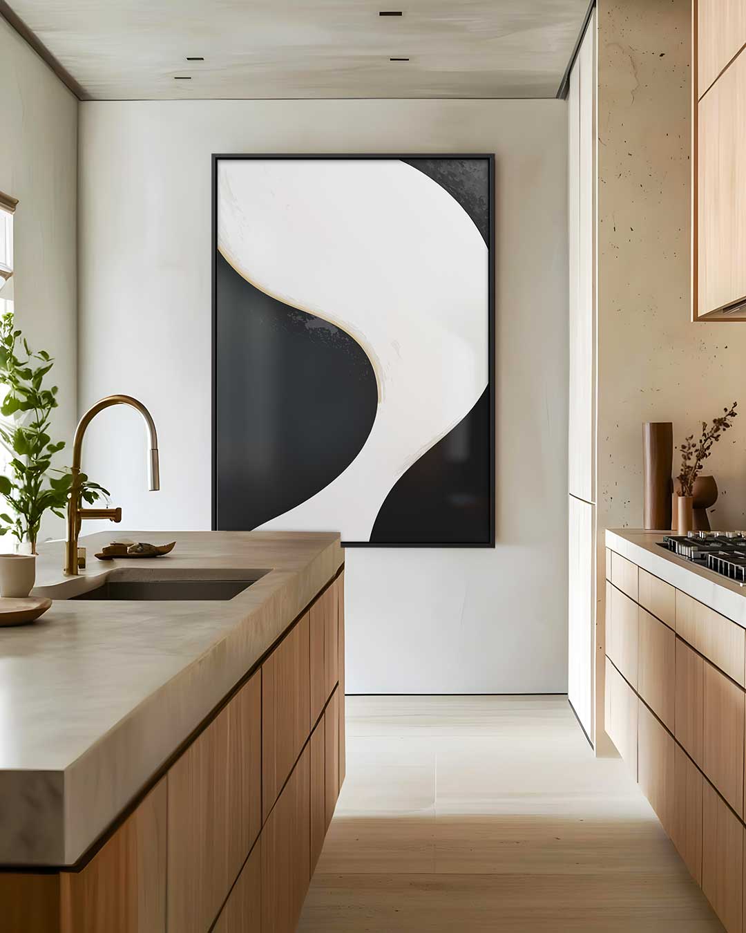 Sierlijke Golven in Zwart-Wit Kunstwerk-canvas-dibond-plexiglas-wanddecoratie-WallArtistic