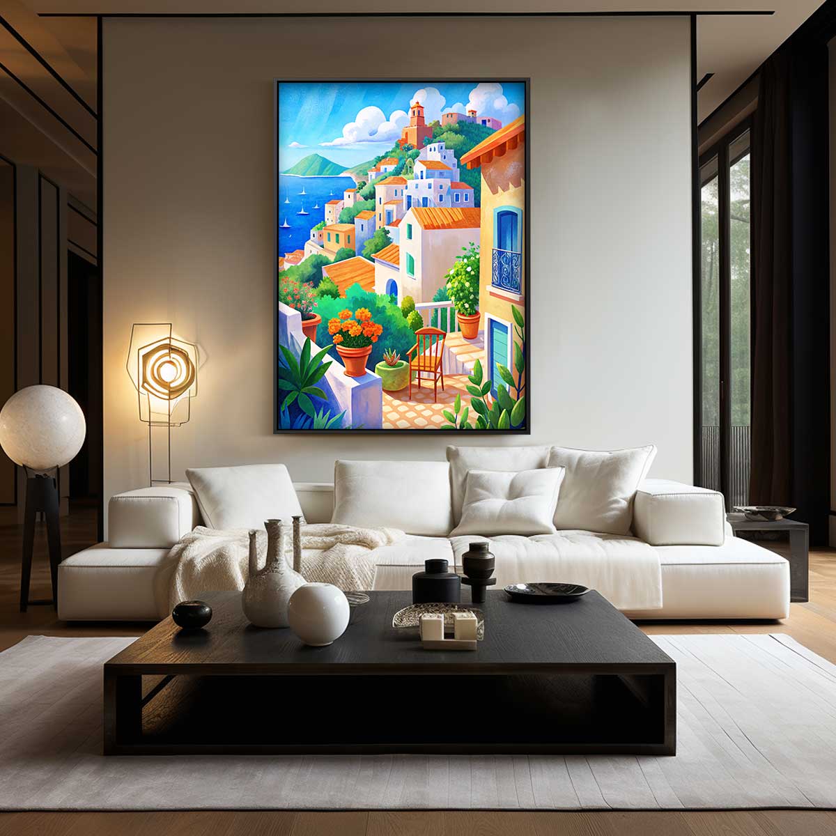Zonnige Mediterrane Terras Kunstwerk-canvas-dibond-plexiglas-wanddecoratie-WallArtistic