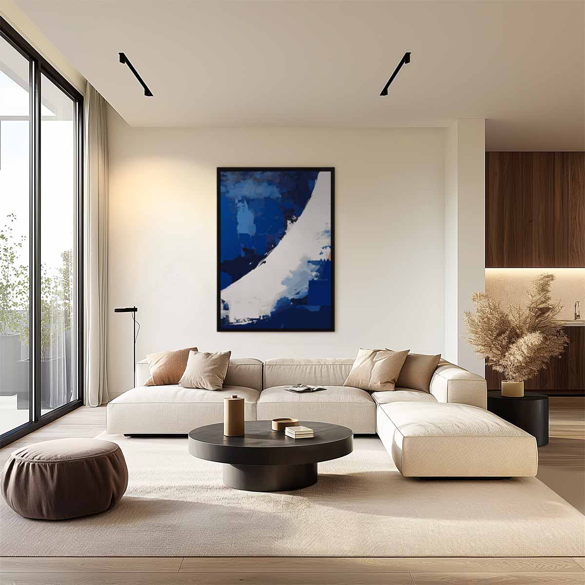 Golvende Blauw Kunstwerk-canvas-dibond-plexiglas-wanddecoratie-WallArtistic