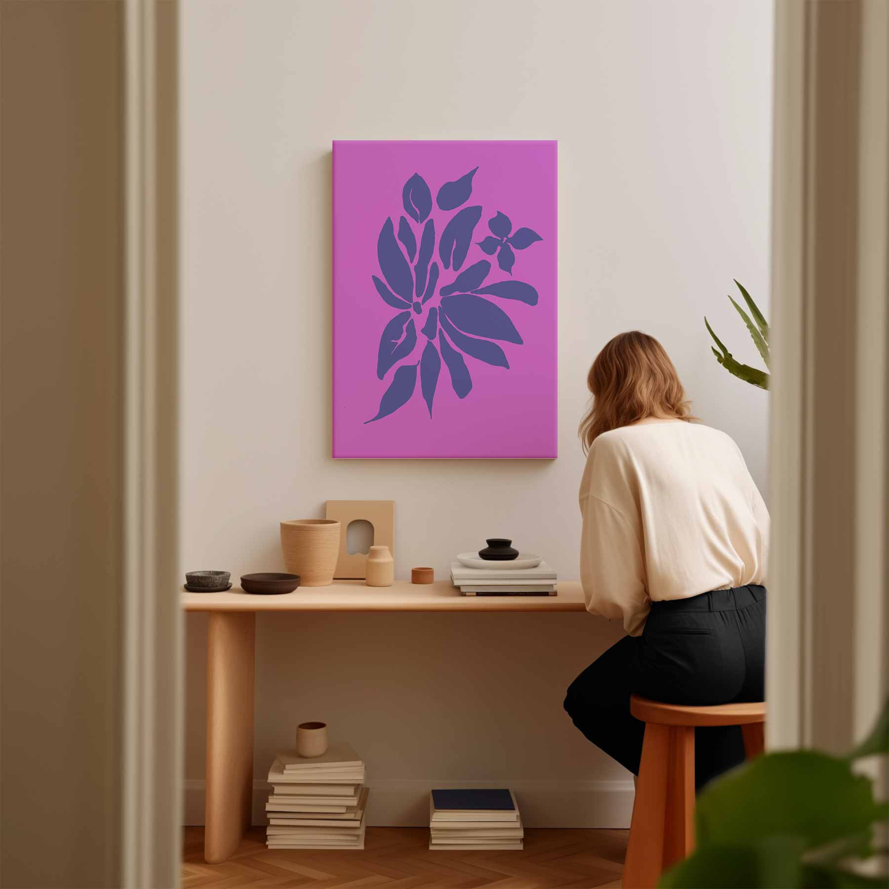Vrolijke Bloemenprint op Roze Kunstwerk-canvas-dibond-plexiglas-wanddecoratie-WallArtistic