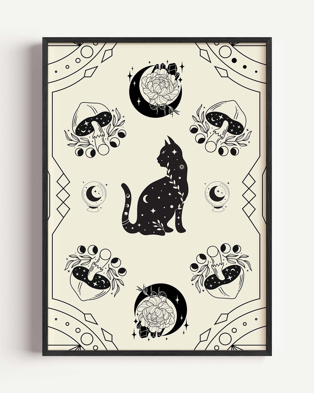 Mystieke Kat & Paddenstoelen Poster