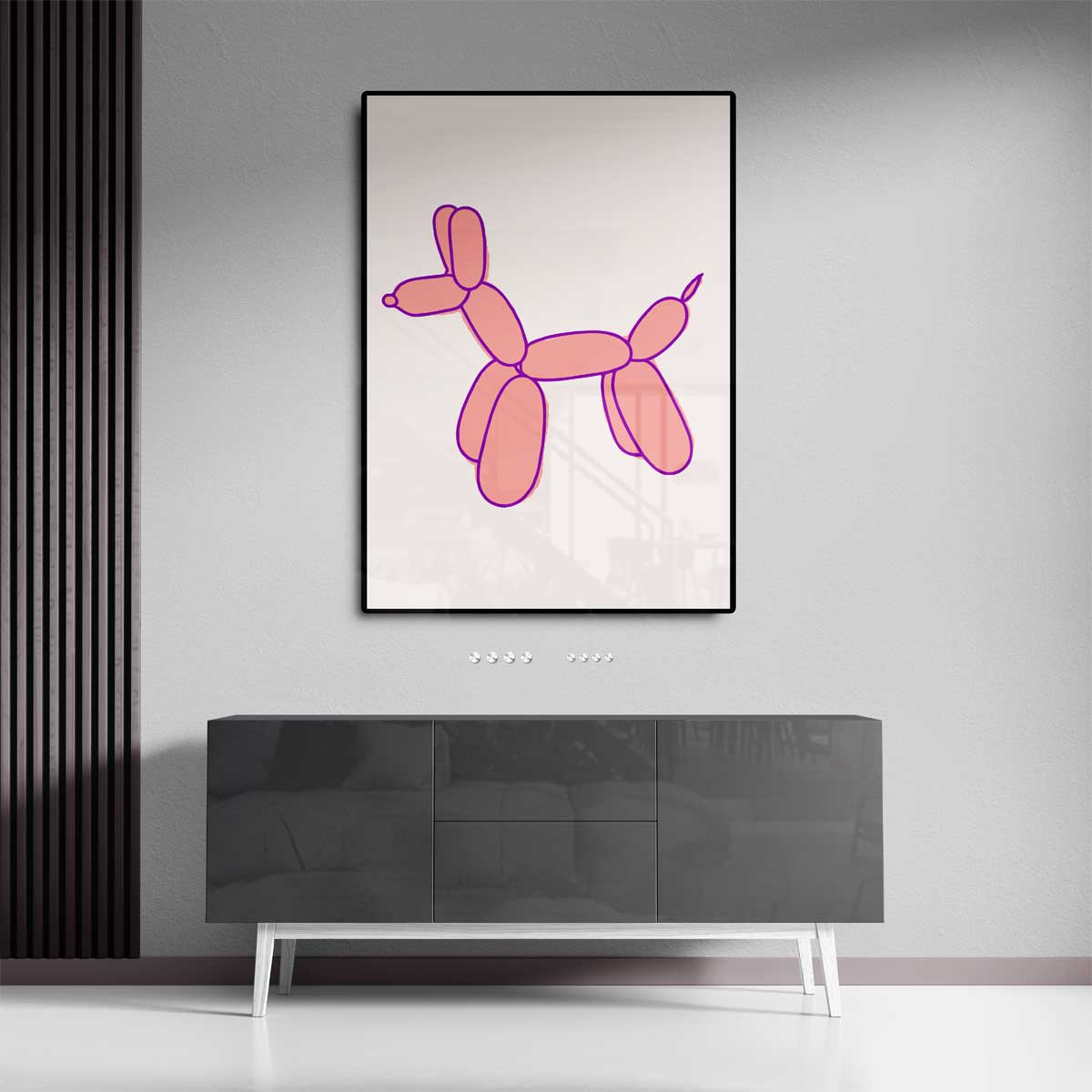 Speelse Ballonhond Illustratie Kunstwerk-canvas-dibond-plexiglas-wanddecoratie-WallArtistic