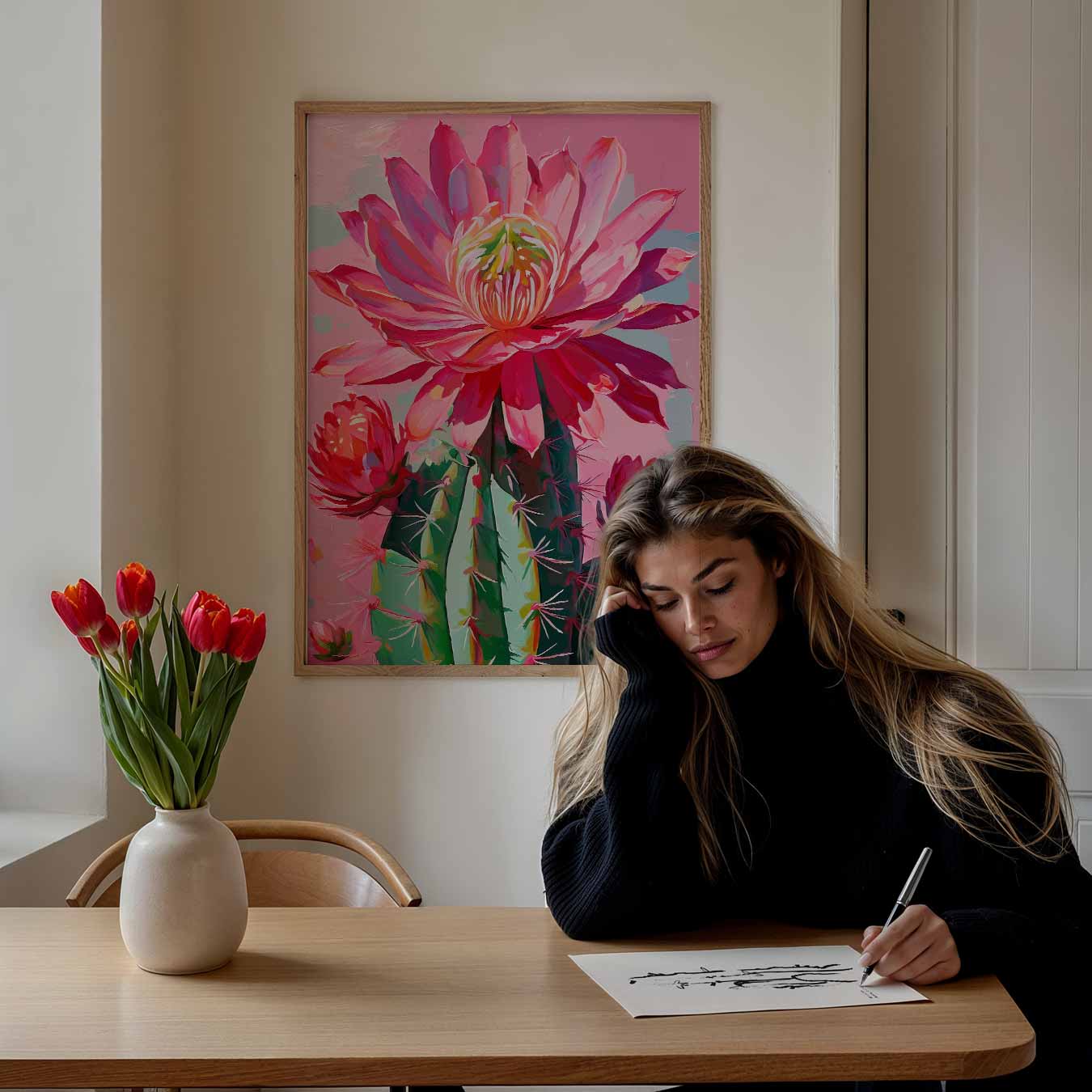Bloeiende Cactus Kunstposter