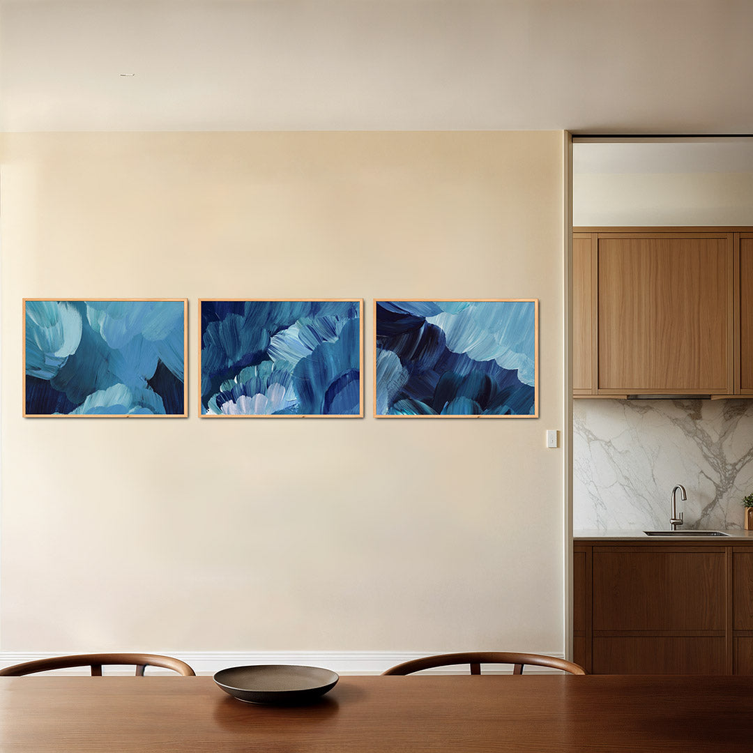 Blauwe borstelstreken Posterset