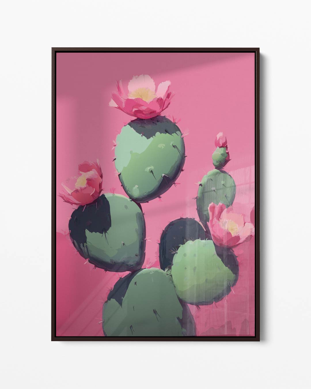 Cactus Bloei op Roze Achtergrond Kunstwerk-canvas-dibond-plexiglas-wanddecoratie-WallArtistic