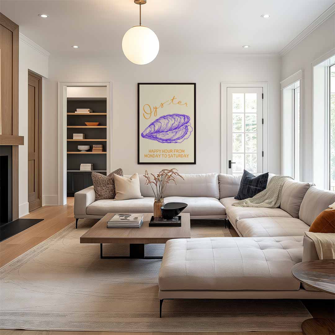 Speelse Oestertekening Kunstwerk-canvas-dibond-plexiglas-wanddecoratie-WallArtistic