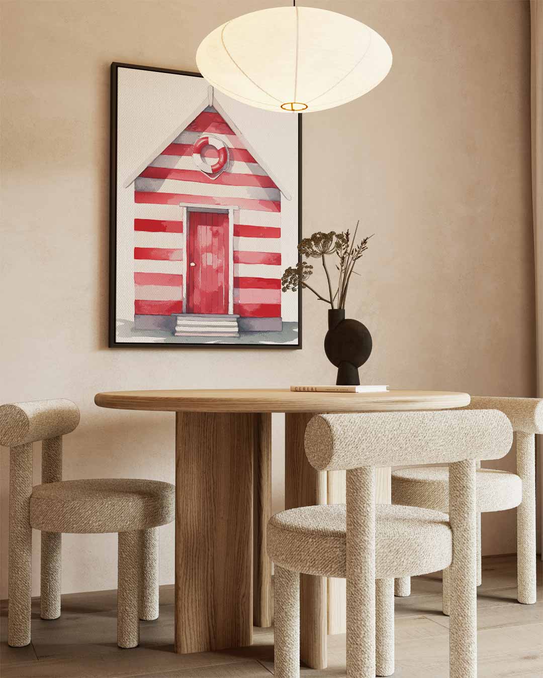 Strandhuisje in Streepjeskleuren Kunstwerk-canvas-dibond-plexiglas-wanddecoratie-WallArtistic