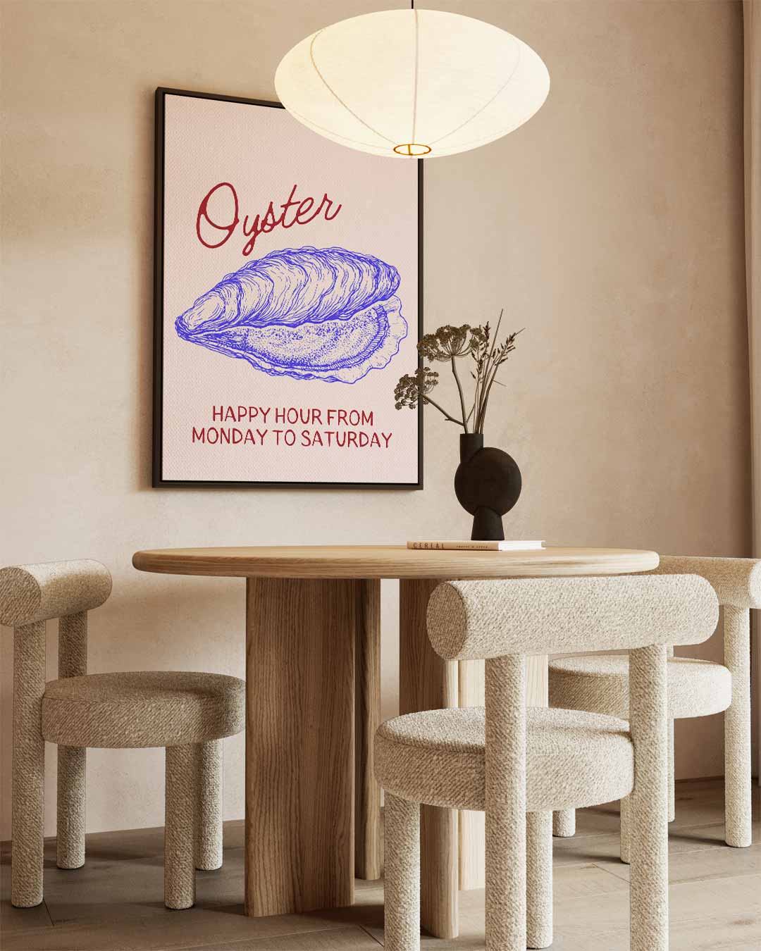 Oester Illustratie met Happy Hour Kunstwerk-canvas-dibond-plexiglas-wanddecoratie-WallArtistic