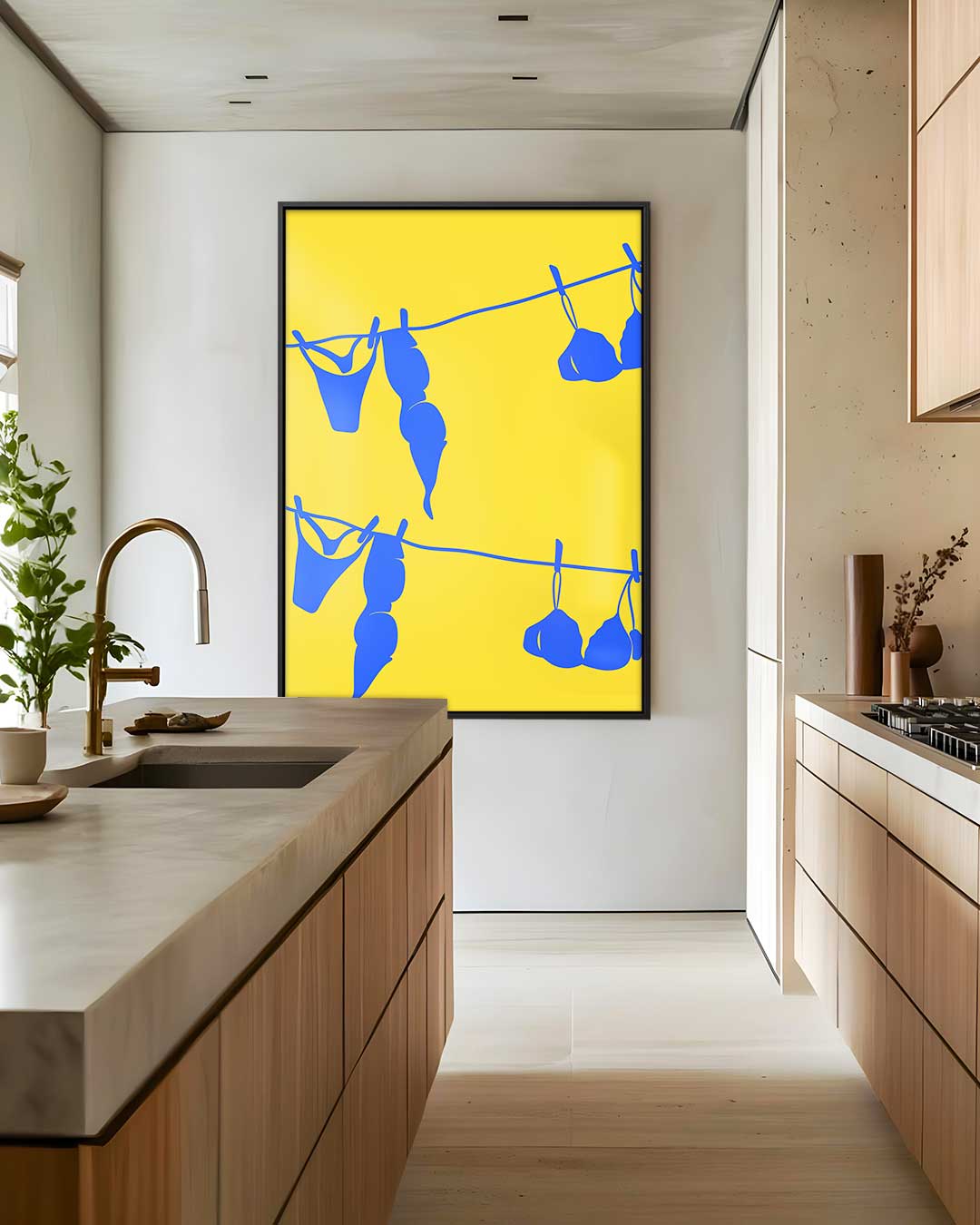 Waslijn in Blauwe Vormen Kunstwerk-canvas-dibond-plexiglas-wanddecoratie-WallArtistic