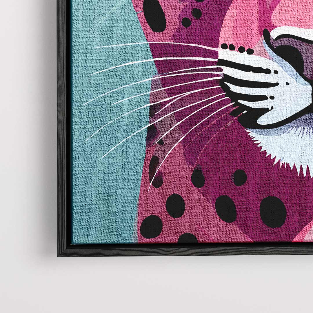 Kleurrijke Luipaard Expressie Kunstwerk-canvas-dibond-plexiglas-wanddecoratie-WallArtistic