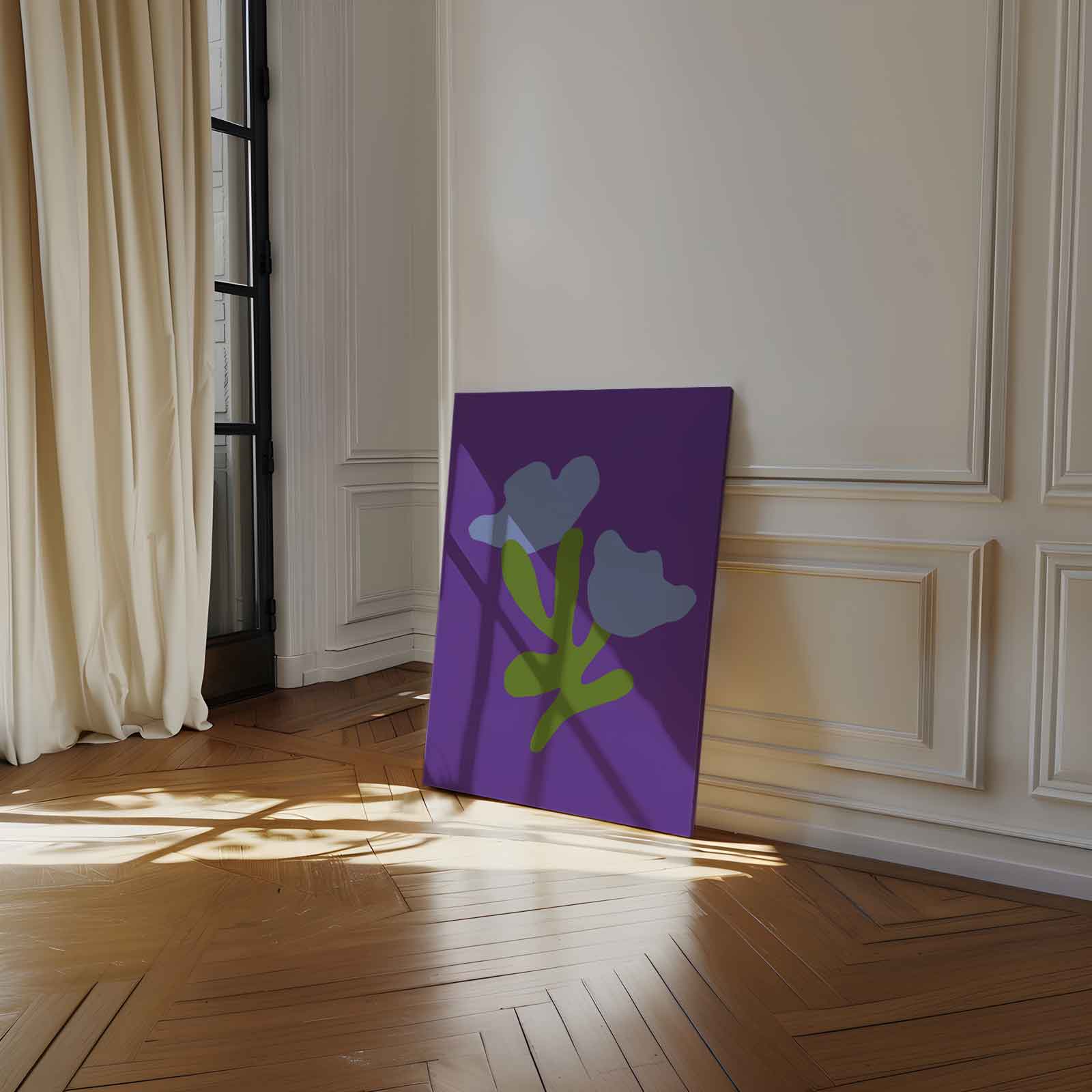 Blauwe Bloemfantasie Kunstwerk-canvas-dibond-plexiglas-wanddecoratie-WallArtistic