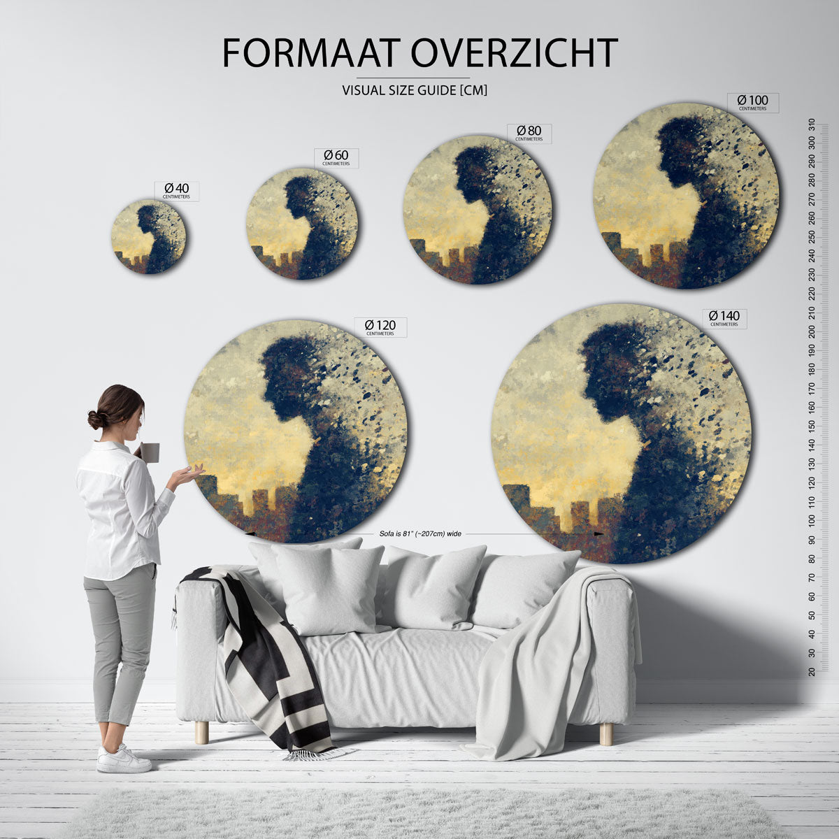 Silhouet met stadsachtergrond Muurcirkel