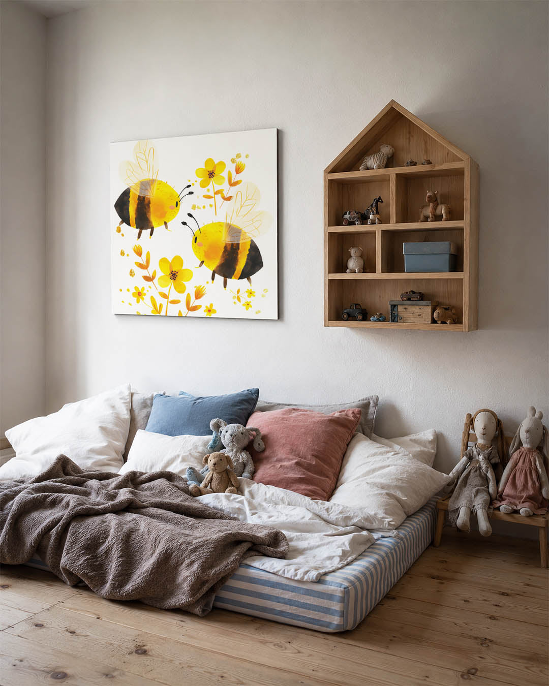 Vrolijke bijen en bloemen Kunstwerk