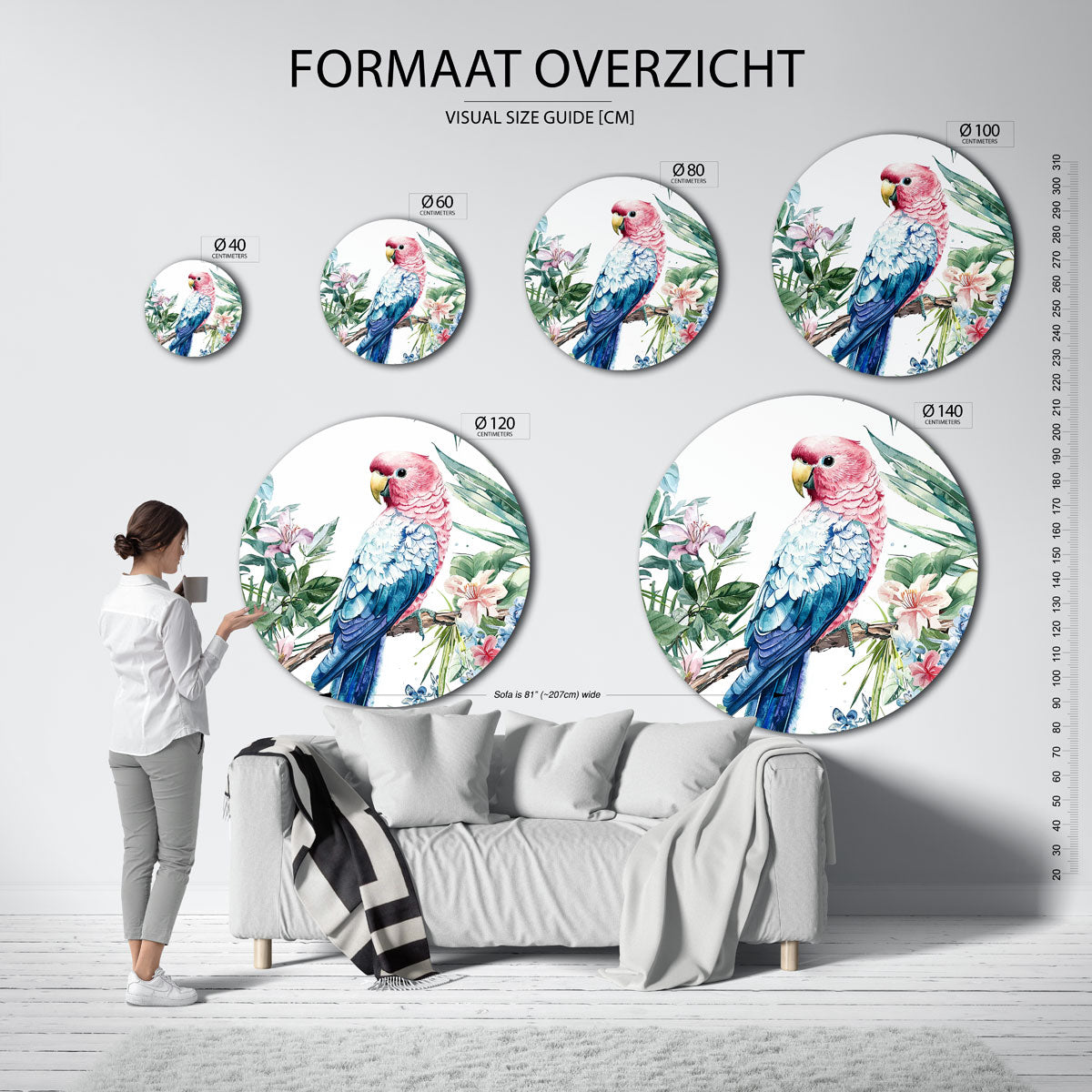 Papegaai en bloemen Muurcirkel