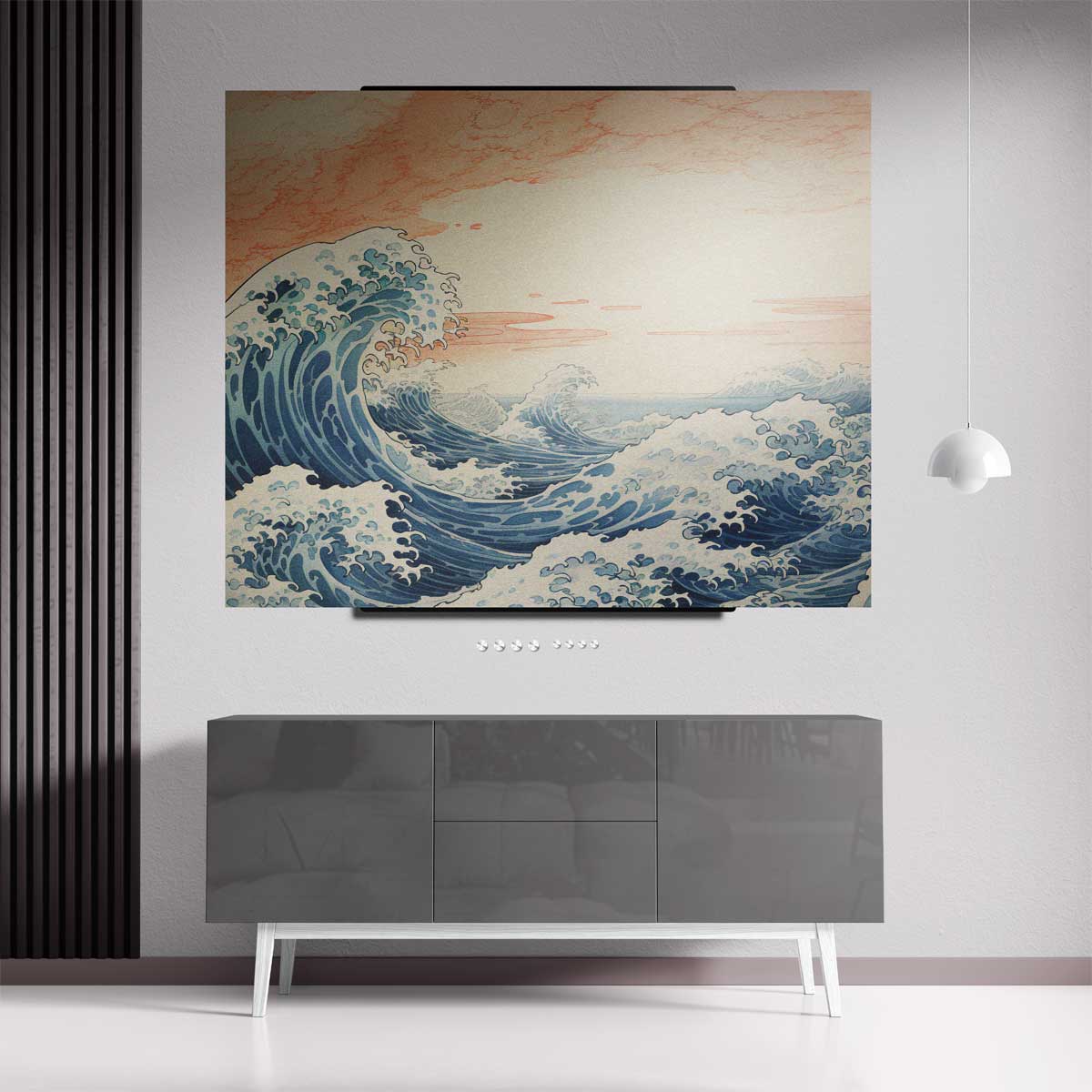 Dynamische Zeegolven Onder een Perzikkleurige Hemel Kunstwerk-canvas-dibond-plexiglas-wanddecoratie-WallArtistic