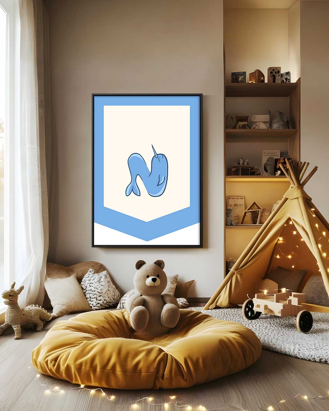 Narwal Illustratie Kunstwerk-canvas-dibond-plexiglas-wanddecoratie-WallArtistic
