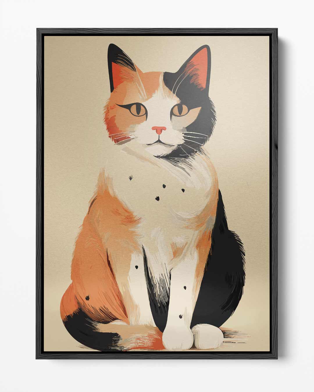 Schattige Driekleurige Kattenillustratie Kunstwerk-canvas-dibond-plexiglas-wanddecoratie-WallArtistic