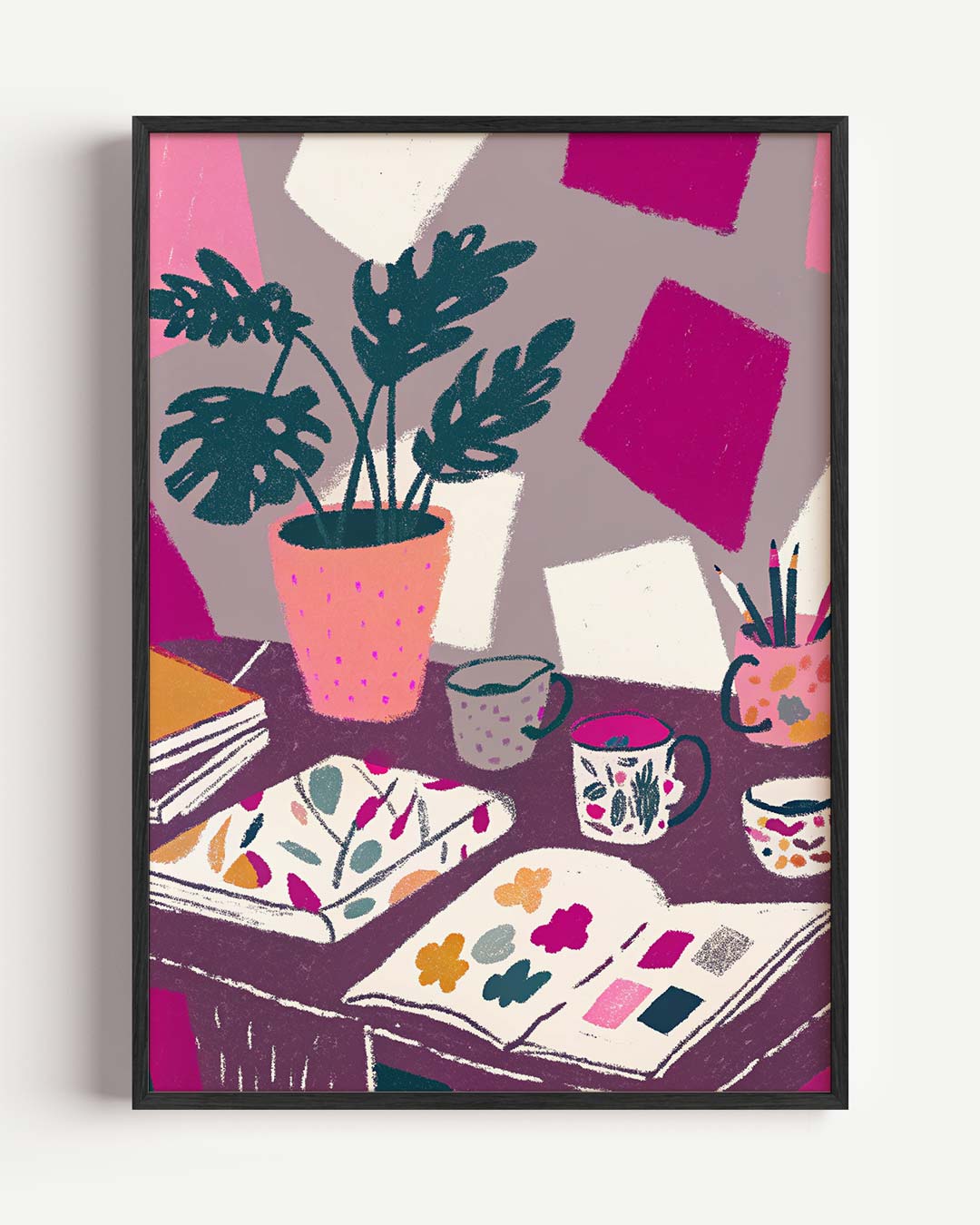Creatieve Werkplek met Kleuren en Patronen Poster