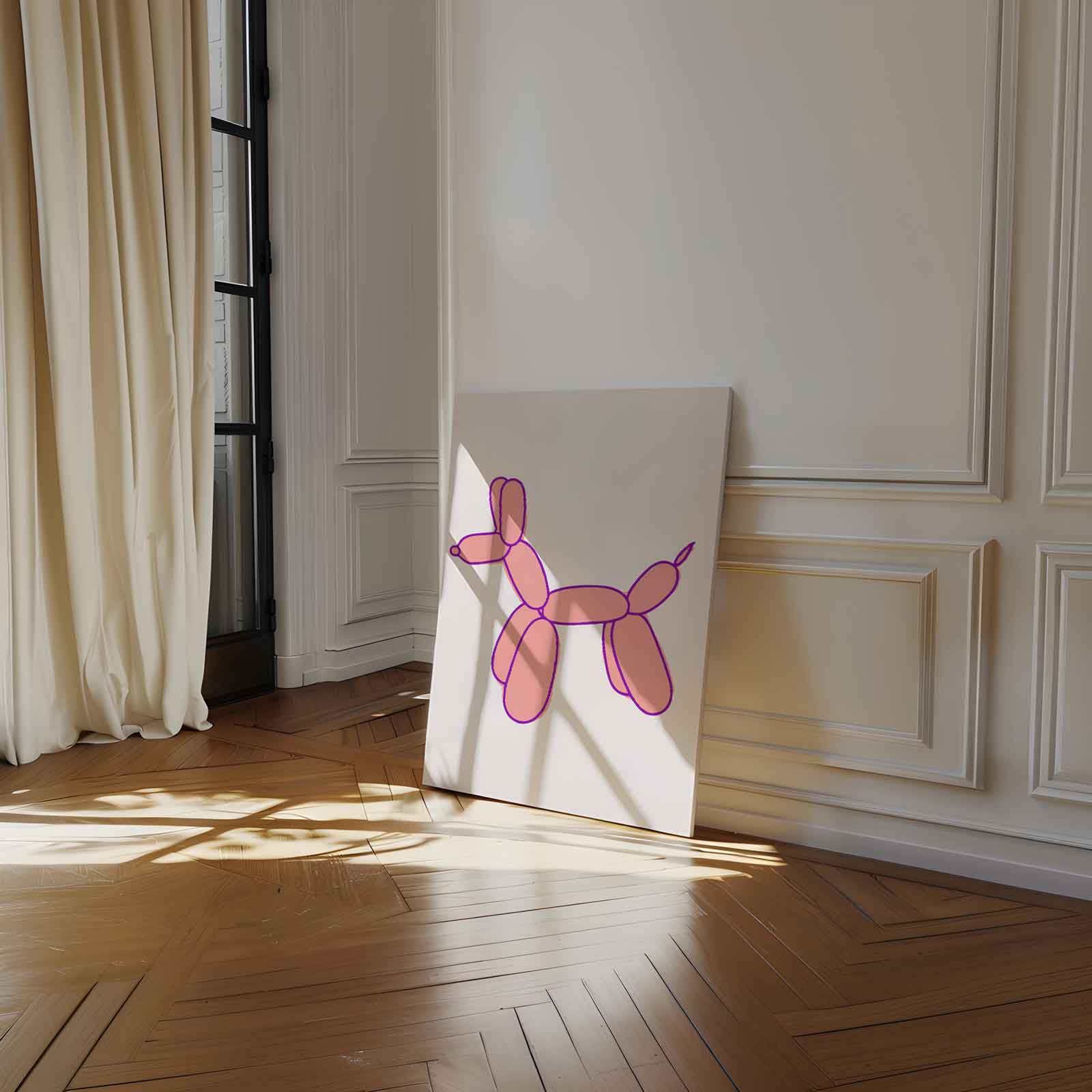 Speelse Ballonhond Illustratie Kunstwerk-canvas-dibond-plexiglas-wanddecoratie-WallArtistic