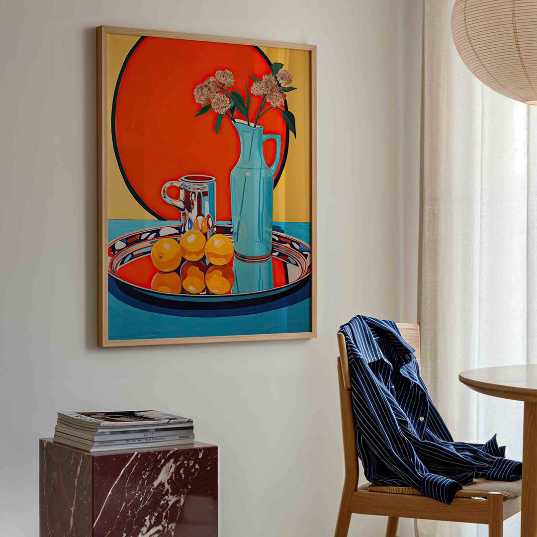 Stilleven met bloemen en fruit Poster