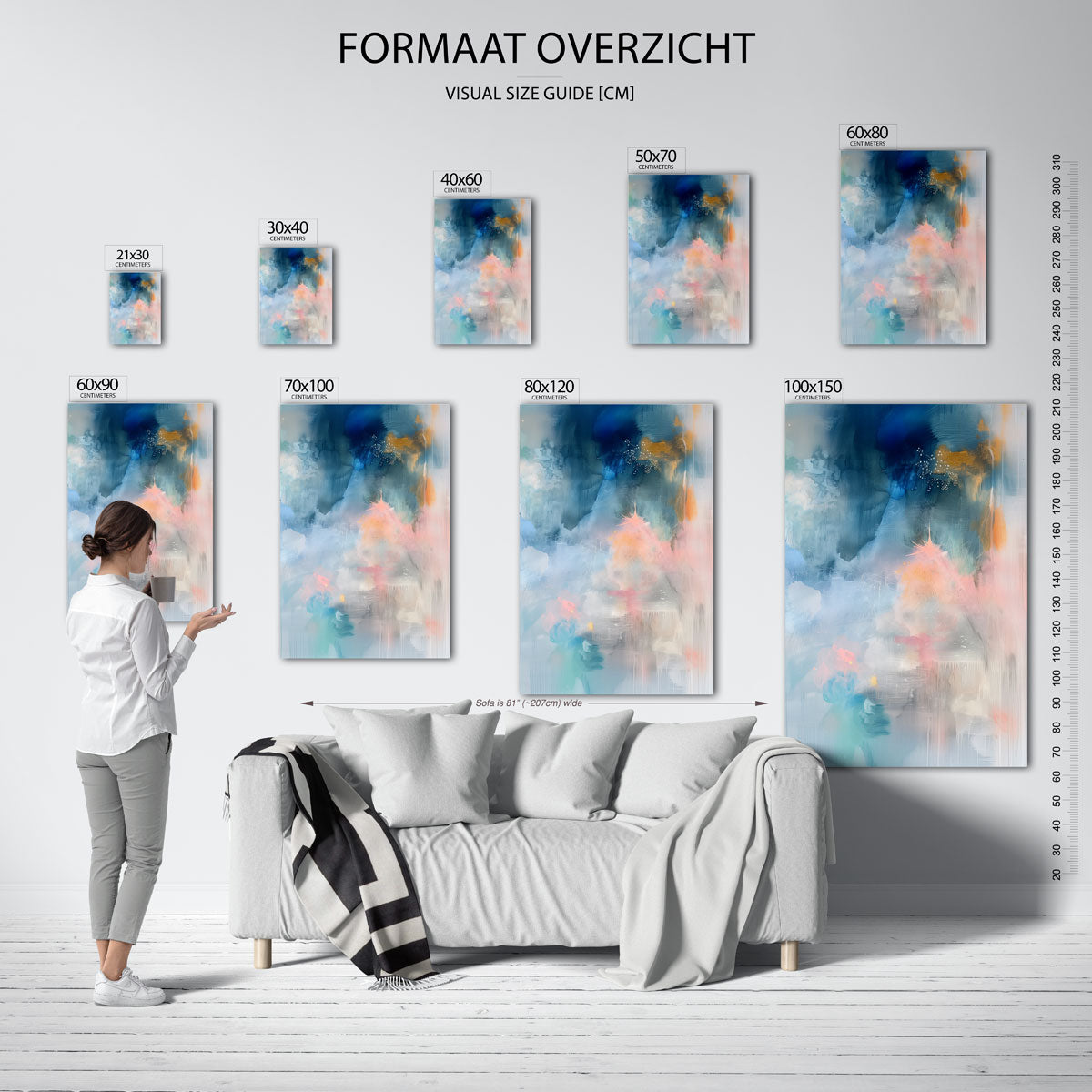 Abstracte blauwe en roze Poster