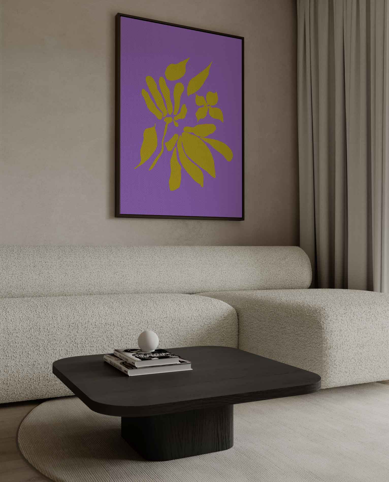 Bloemenenexplosie in Geel en Paars Kunstwerk-canvas-dibond-plexiglas-wanddecoratie-WallArtistic