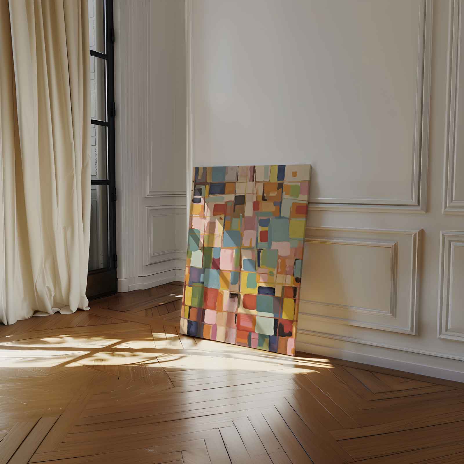Kleurrijke Abstracte Compositie Kunstwerk-canvas-dibond-plexiglas-wanddecoratie-WallArtistic