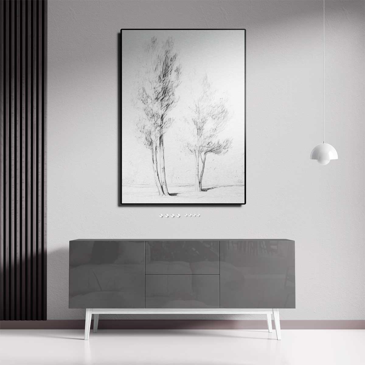 Zachte Potlood Schets van Bomen Kunstwerk-canvas-dibond-plexiglas-wanddecoratie-WallArtistic