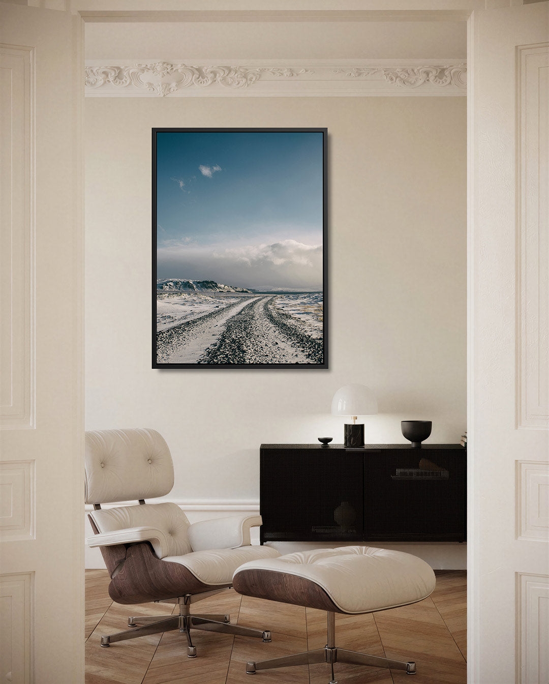 Winterse landschap weg Kunstwerk